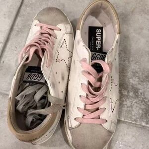 Golden Goose Super-Star White Dot Star & Tan Heel Sneaker